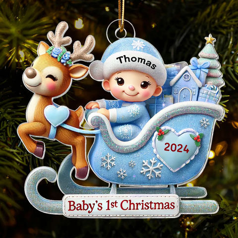 Baby First Christmas Newborn On Sleigh Cute Custom Acrylic Ornament 2025