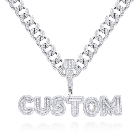 Custom Bling Letter Pendant Necklace with Iced-Out Cuban Link Chain for Men