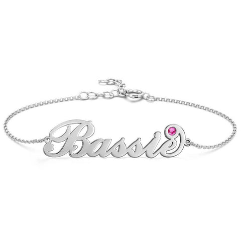 Personalized Script Name Bracelet with Birthstone Charm