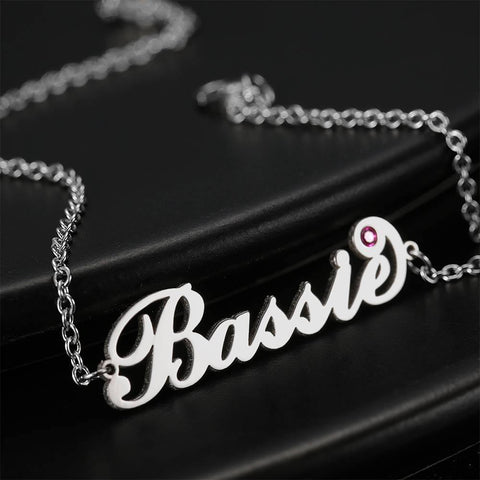Personalized Script Name Bracelet with Birthstone Charm