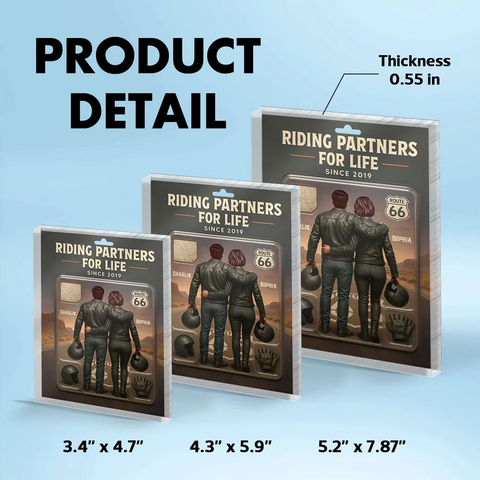 "Riding Partners For Life " 3D Effect Custom Couple Figurine Acrylic Block
