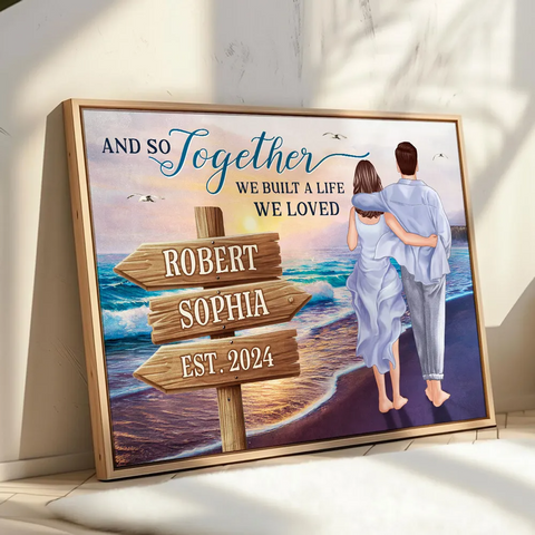 " You Will Forever Be My Always' Custom Couple Walking On The Beach Watercolor Style Canvas/Framed Poster/ Poster