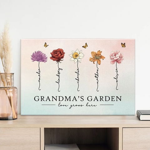 ”Love Grows Here" Custom Grandma‘s Garden Birth Month Flower Canvas/Framed Poster/Poster