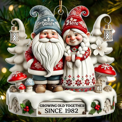 3D Effect Gnome Couple Together Custom Acrylic Christmas Ornament