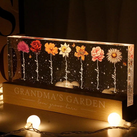 Grandma‘s Garden Birth Month Flowers Custom Acrylic Block LED Night Light