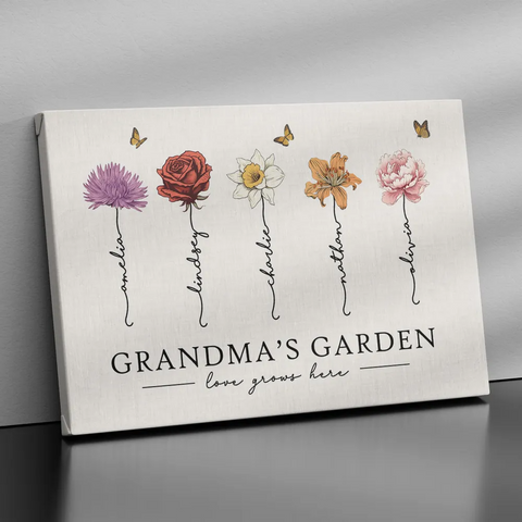 ”Love Grows Here" Custom Grandma‘s Garden Birth Month Flower Canvas/Framed Poster/Poster