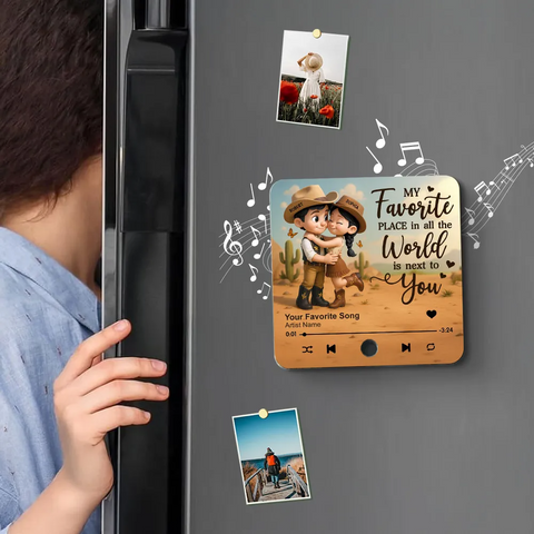 "Favorite Place Is Next To You" Cartoon Cowboy Cowgirl Couple Cutom Music Fridge Magnet