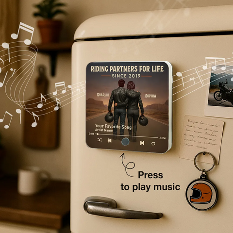 3D Effect Custom Couple Biker Music Fridge Magnet Riding Partners for Life