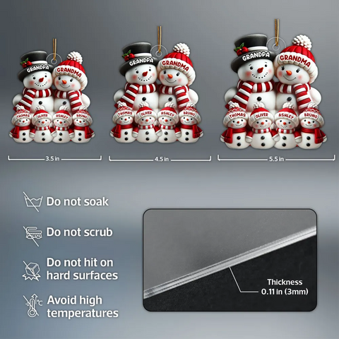 3D Effect Cute Snowman Family Custom Acrylic Christmas Ornament