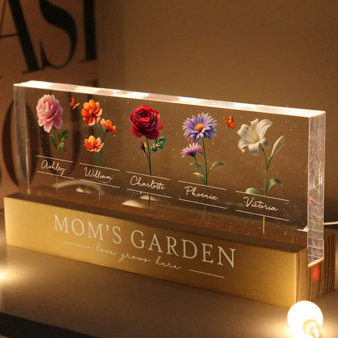 Mom's Garden Custom 3D Effect Birth Month Flower Acrylic Block LED Night Light