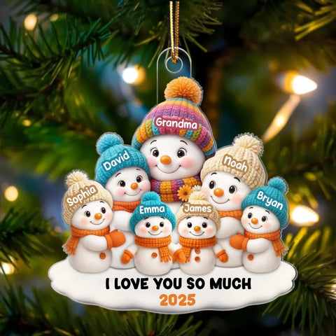 Snowman Grandma and Grandkids Custom Christmas Acrylic Ornament