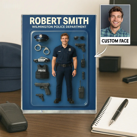 3D Effect Male Police Officer Custom Figure Rectangle Acrylic Block