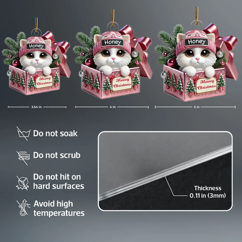 Cute Cat Inside Gift Box Custom 2D Flat Acrylic Christmas Ornament