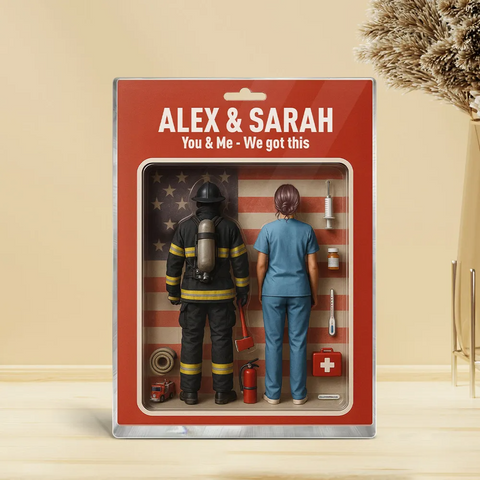 You & Me We Got This 3D Effect Custom Firefighter & Nurse Couple Figures Acrylic Block 
