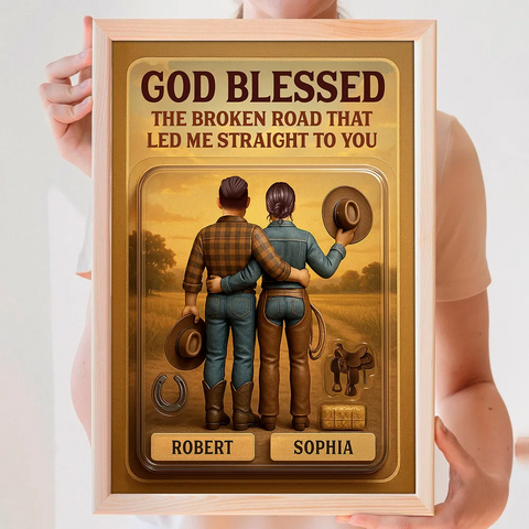 "God Blessed The Broken Road" 3D Effect Custom Couple Figurine Canvas Print/Framed Poster/Poster 
