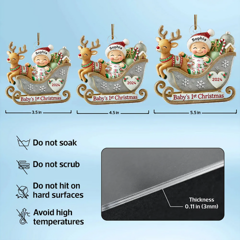 Baby First Christmas Newborn On Sleigh Cute Custom Acrylic Ornament 2025