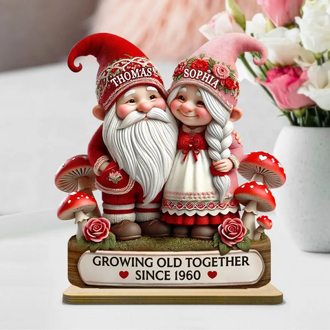 3D Effect Romantic Gnome Couple Custom Christmas Wooden Plaque