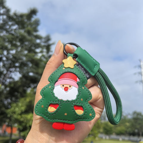PU Leather Christmas Tree Keychain Ornament