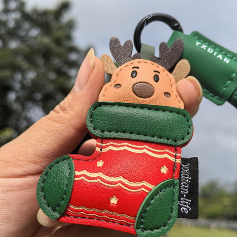 PU Leather Christmas Tree Keychain Ornament