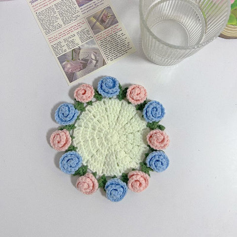 Spring Bloom Crochet Rose Coaster Handmade Gift for Her