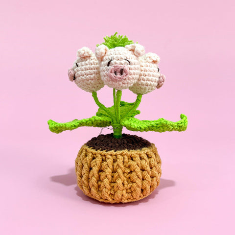 Adorable Crochet Flower Pot Lamp Hand-Knit Plush Doll Desk Light