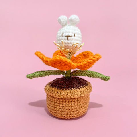 Adorable Crochet Flower Pot Lamp Hand-Knit Plush Doll Desk Light
