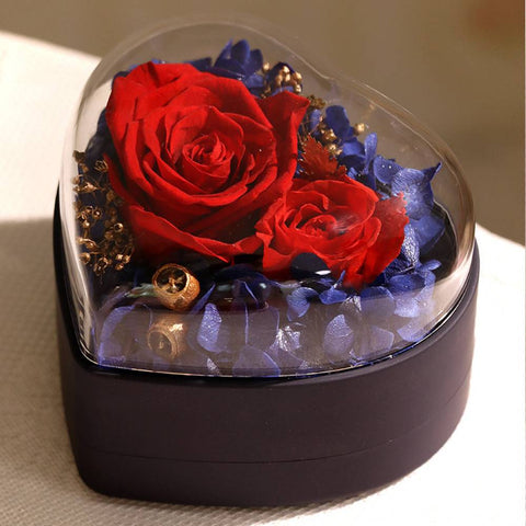 Personalized Heart Rose Jewelry Box with Custom Photo Projection Necklace