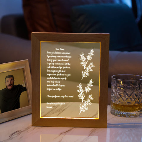 Custom Handwritten Message Night Light Wooden Modern Gift for Mom