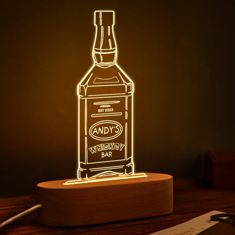 Whiskey Bottle LED Lamp with Custom Name Personalized 7-Color Bar Light
