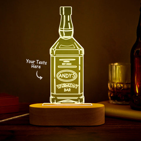 Whiskey Bottle LED Lamp with Custom Name Personalized 7-Color Bar Light