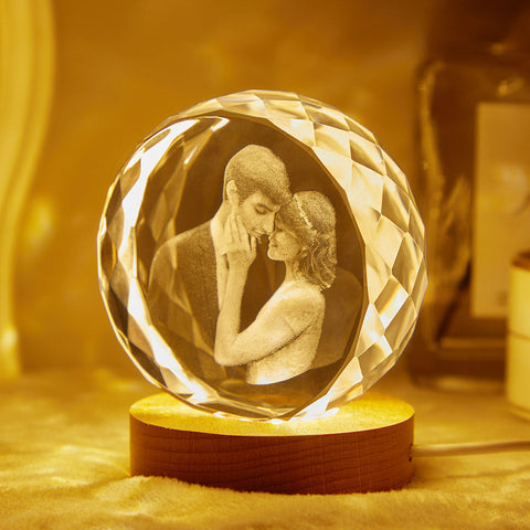 "Two Hearts Illuminated" Custom Photo Engraved Crystal Lamp
