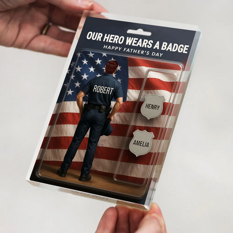3D Effect Figure My Hero Wears A Badge With Kids' Names Custom Acrylic Block 