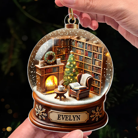 3D Effect Book Lover Room Snow Globe Custom Acrylic Christmas Ornament