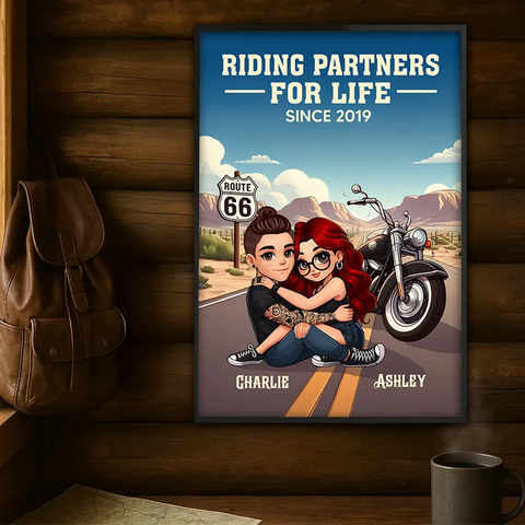 "Riding Partners for Life" Custom Hugging Riding Couple Canvas/ Framed Poster/Poster
