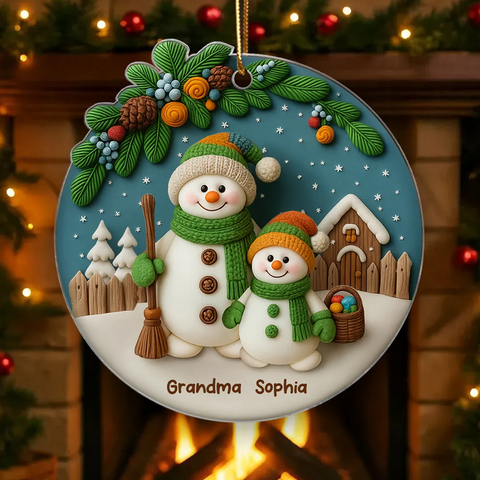 Grandma Grandkids 3D Effect Snowman Custom Christmas Acrylic Ornament
