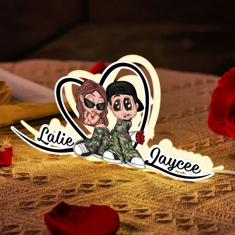 Y2K Couple Custom Heart-Shaped Acrylic Light Box With Names