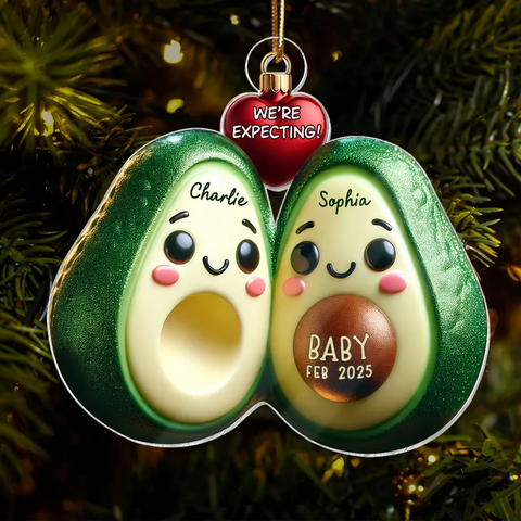 Avocado Couple Expecting Parents Pregnancy Announcement 3D Effect Custom Acrylic Ornament