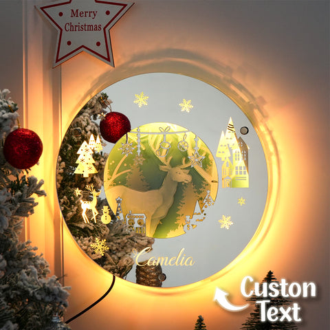 Personalized 2025 Christmas Mirror Light Custom Name LED Holiday Decor
