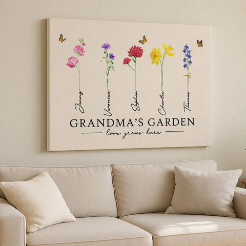 "Love Grows Here" Custom Grandma‘s Garden Watercolor Birth Month Flower Canvas/Framed Poster/Poster