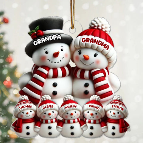 3D Effect Cute Snowman Family Custom Acrylic Christmas Ornament