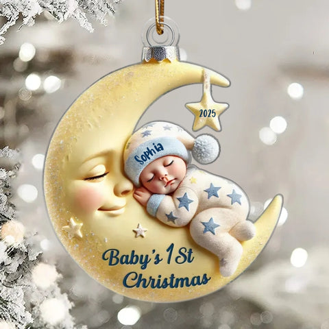 3D Effect Baby On the Moon First Christmas Keepsake 2025 Custom Acrylic Ornament