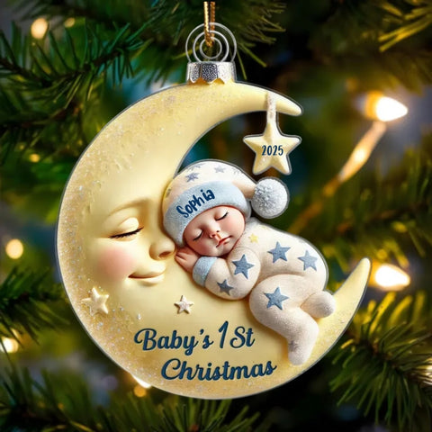 3D Effect Baby On the Moon First Christmas Keepsake 2025 Custom Acrylic Ornament