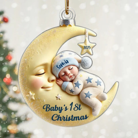 3D Effect Baby On the Moon First Christmas Keepsake 2025 Custom Acrylic Ornament