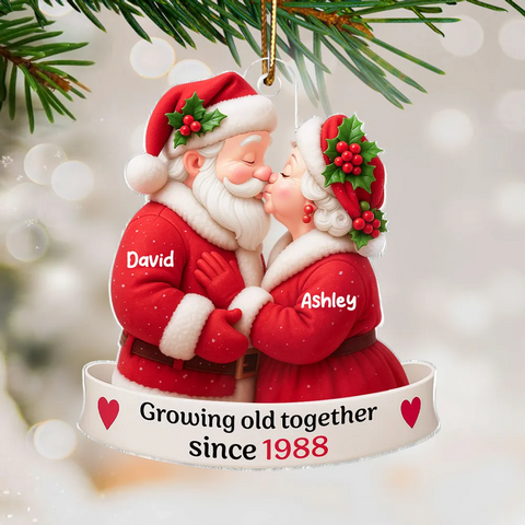 Santa Couple Growing Old Together Custom Acrylic Christmas Ornament 2025