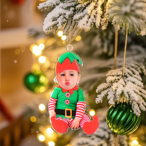 Custom Elf Baby Photo First Christmas Ornament