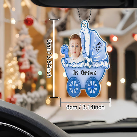 Personalized Baby's First Christmas Carriage Ornament with Custom Photo and Text
