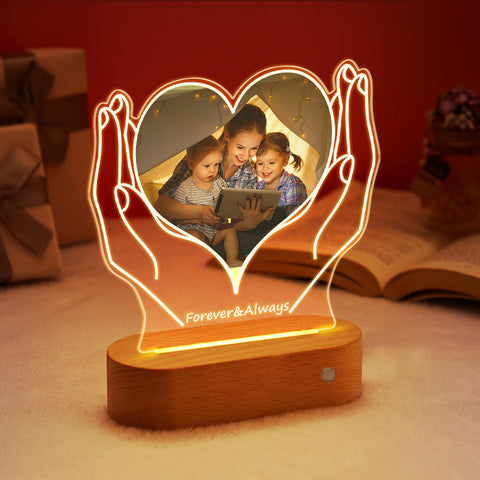 Custom Photo & Text Heart-Shaped Acrylic Night Light