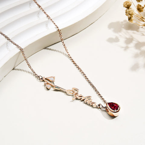 Custom Birth Flower Necklace with Birthstone and Name Charm