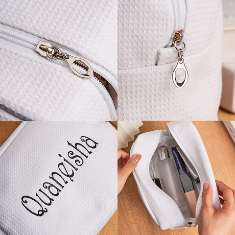 Elegant Personalized Waffle Makeup Bag with Custom Name