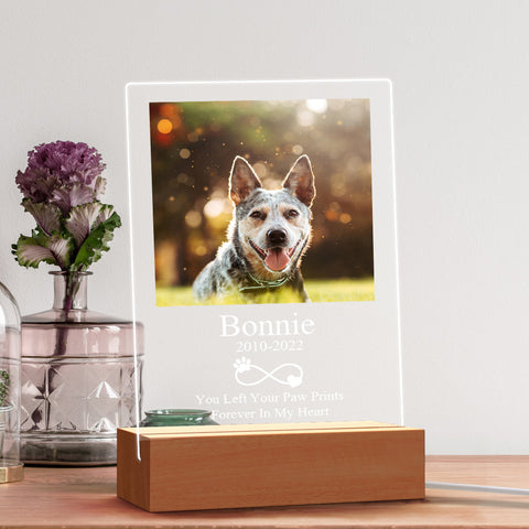 Persoanlized Pet Memorial Acrylic Night Light with Custom Photo and Text